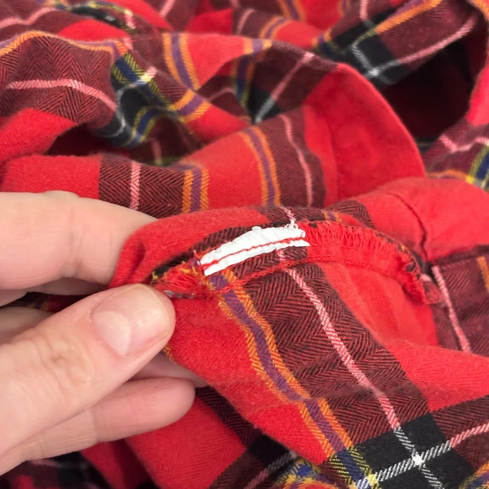J Crew Tartan Plaid Flannel Ruffle Blouse Small Red Popover Festive Twee Country